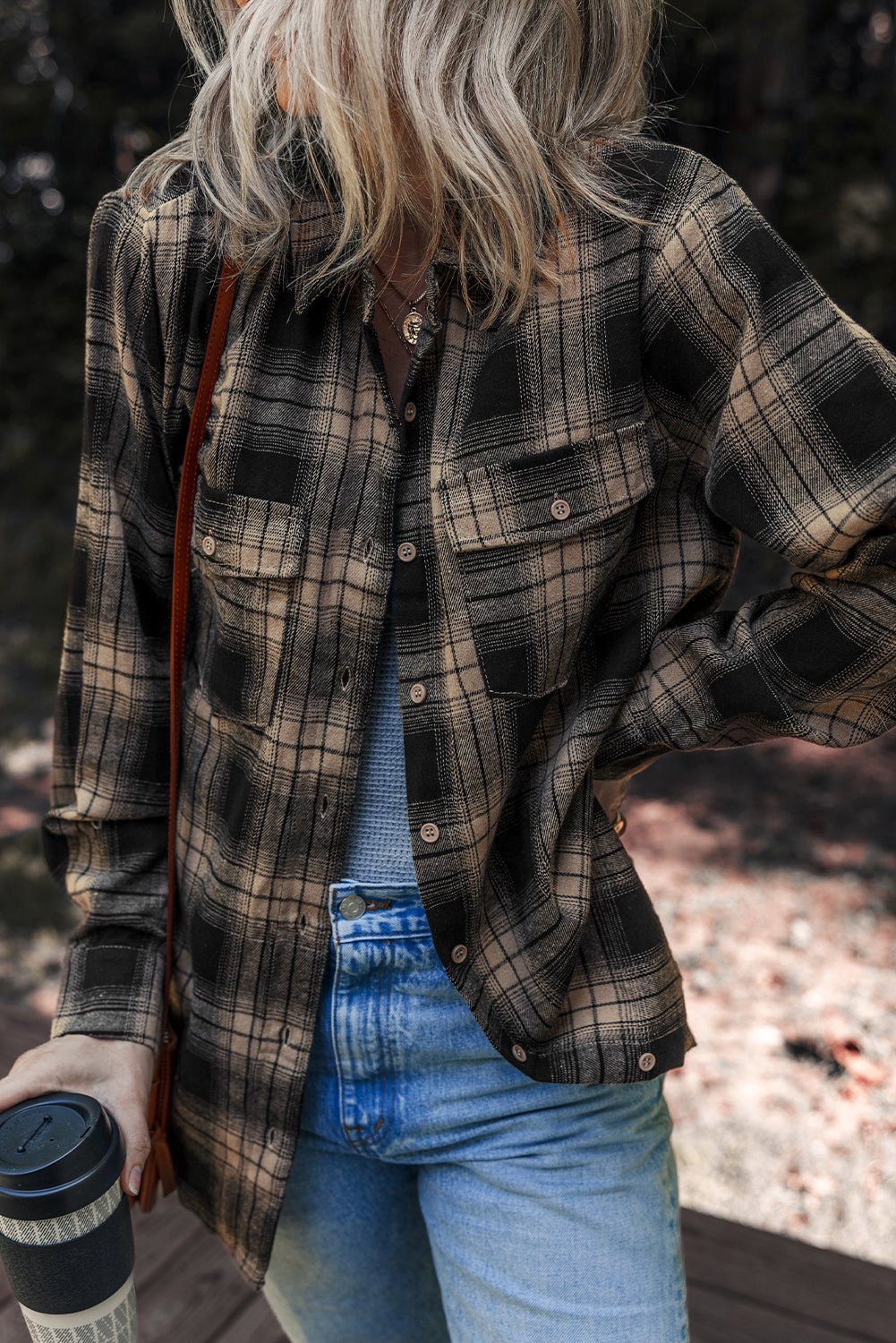 Multicolour Retro Plaid Double Flap Pocket Brushed Shacket - Cami's Little Shop