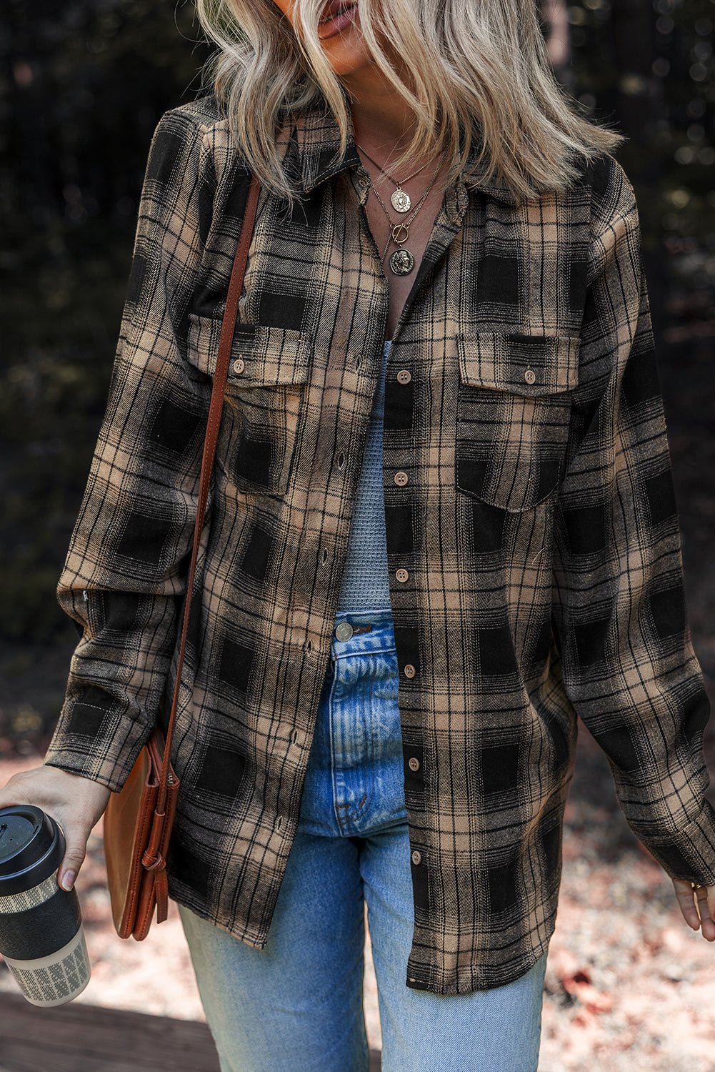 Multicolour Retro Plaid Double Flap Pocket Brushed Shacket - Cami's Little Shop