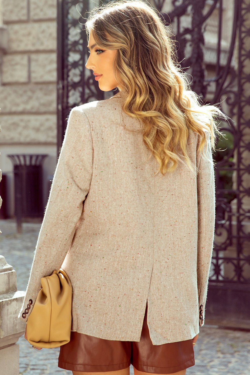 Oatmeal Single Breasted Elegant Suit Jacket - Cami's Little Shop