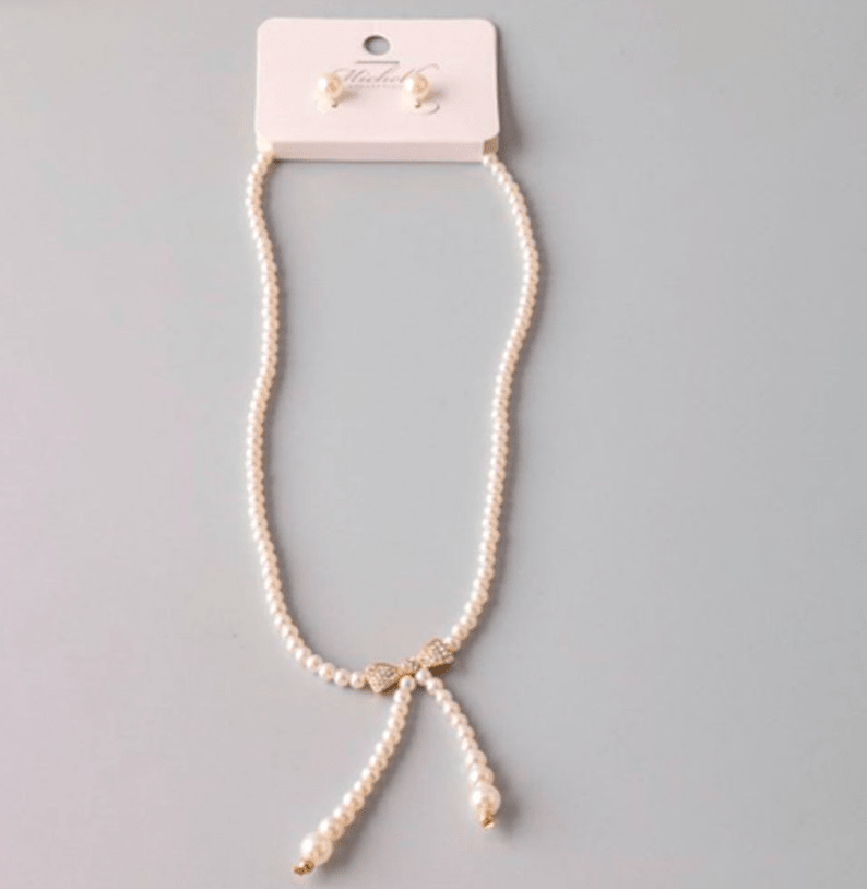 Pearl Bow Tailed Necklace Set - Cami's Little Shop