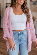 Pink Drop Shoulder Crochet Knit Open Front Cardigan - Cami's Little Shop