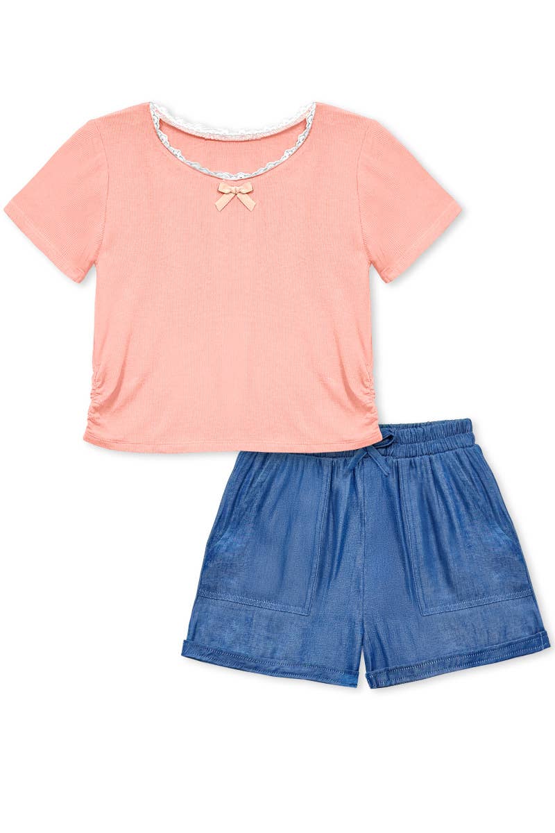 Ribbed Knit/Chambray Short Set - Cami's Little Shop