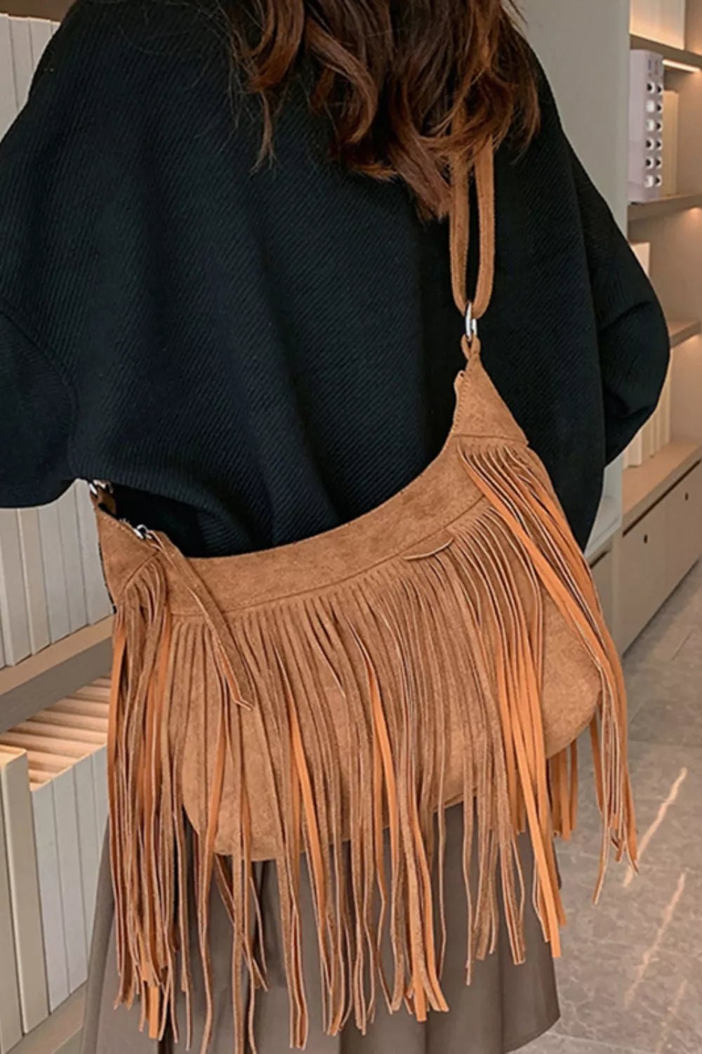 Suede Fringe Adjustable Strap Shoulder Bag - Cami's Little Shop
