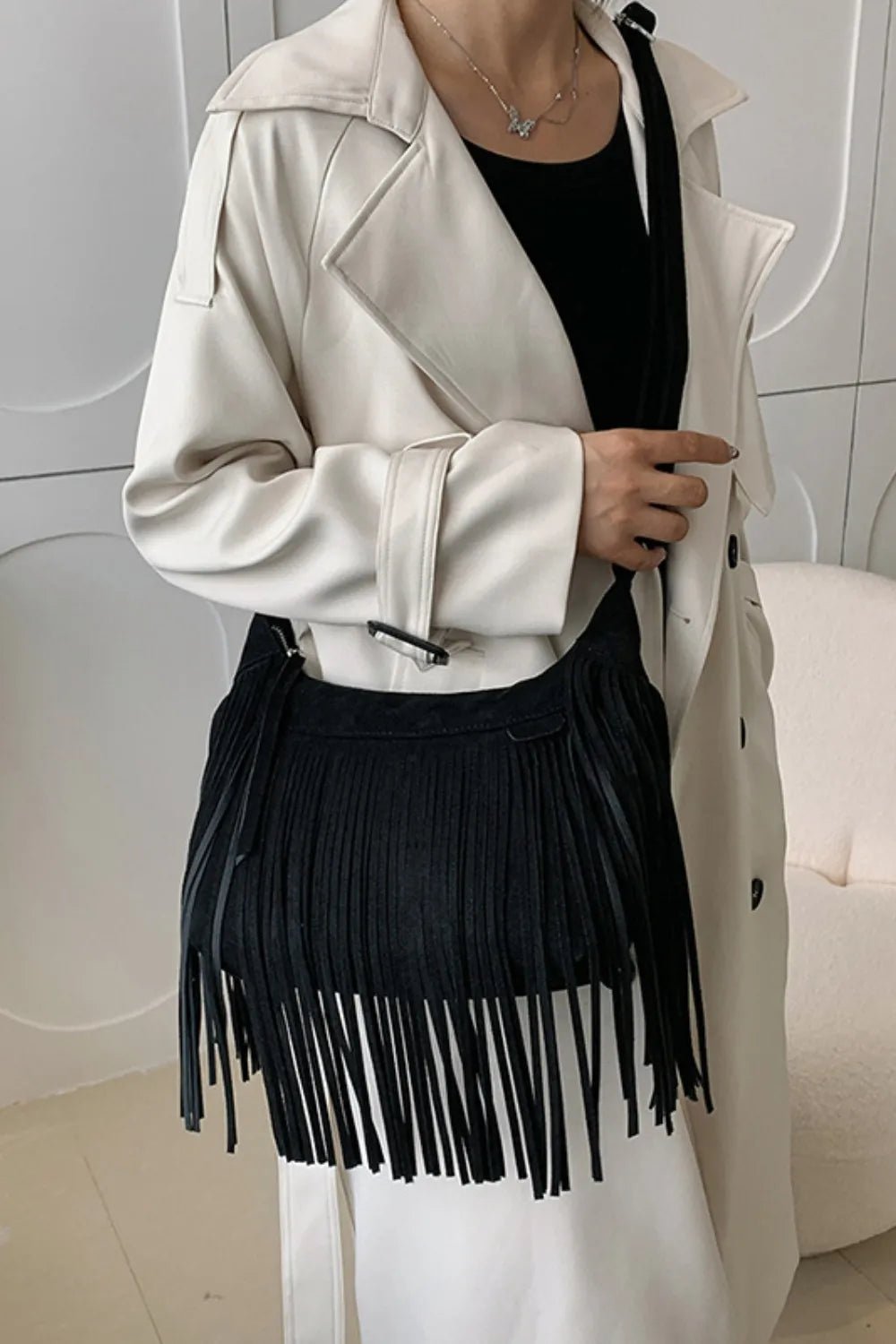 Suede Fringe Adjustable Strap Shoulder Bag - Cami's Little Shop