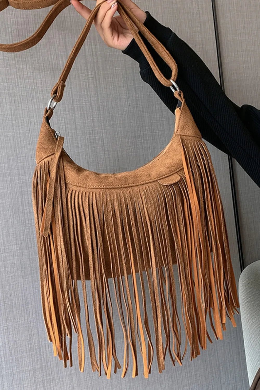 Suede Fringe Adjustable Strap Shoulder Bag - Cami's Little Shop