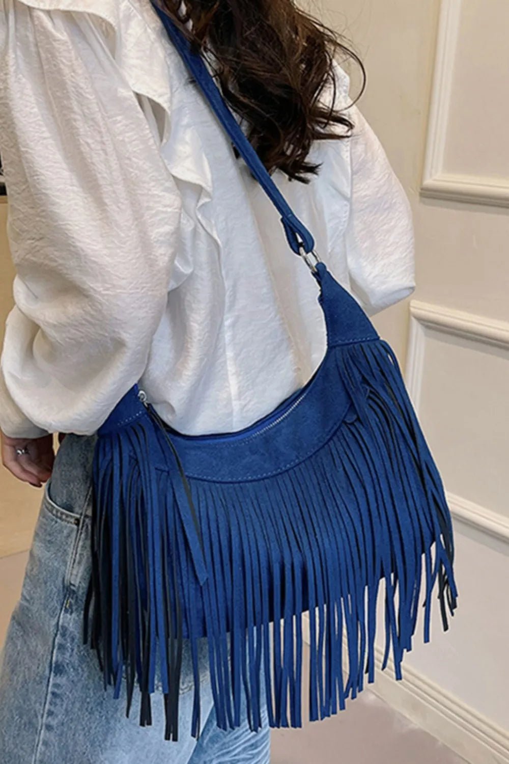 Suede Fringe Adjustable Strap Shoulder Bag - Cami's Little Shop