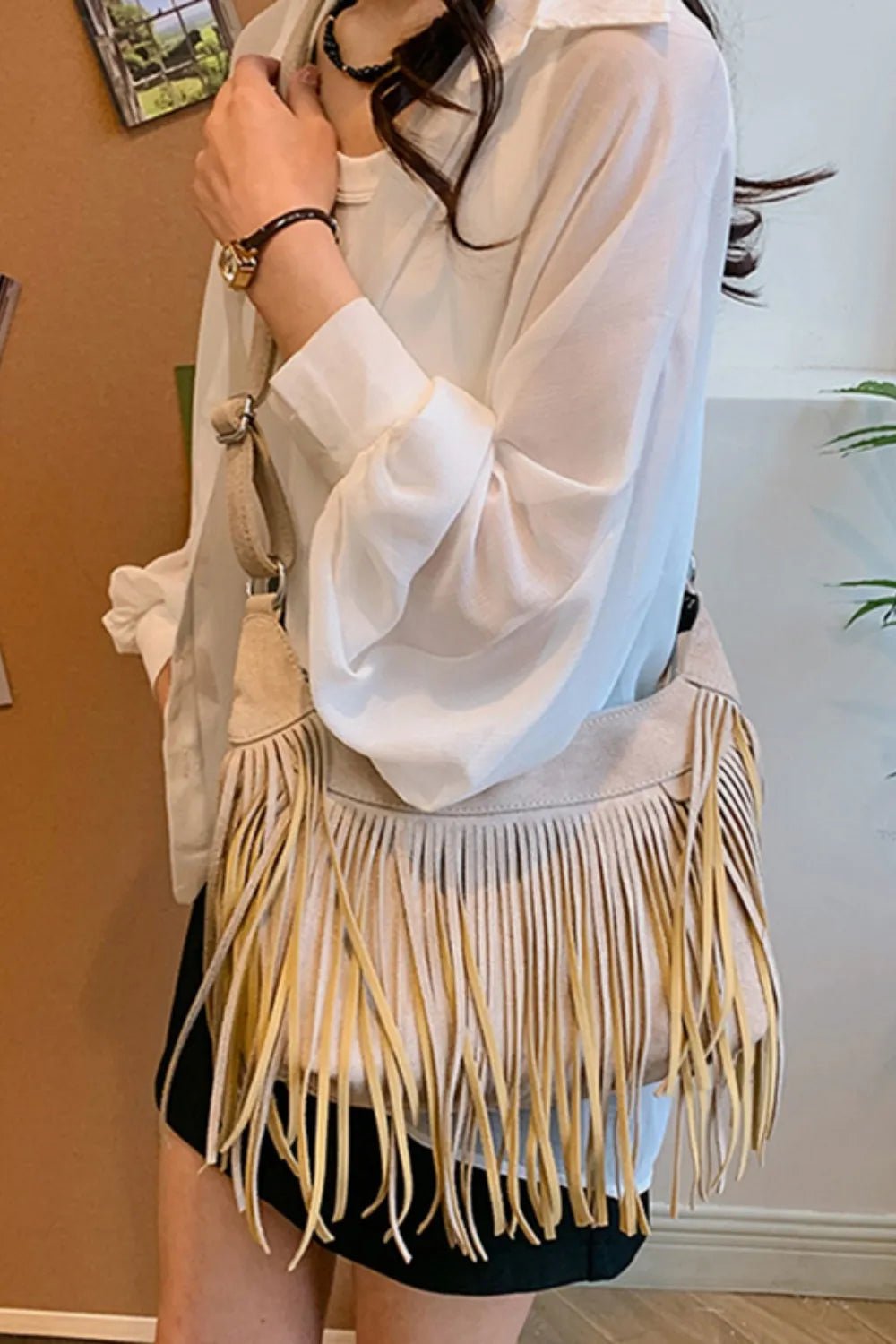 Suede Fringe Adjustable Strap Shoulder Bag - Cami's Little Shop