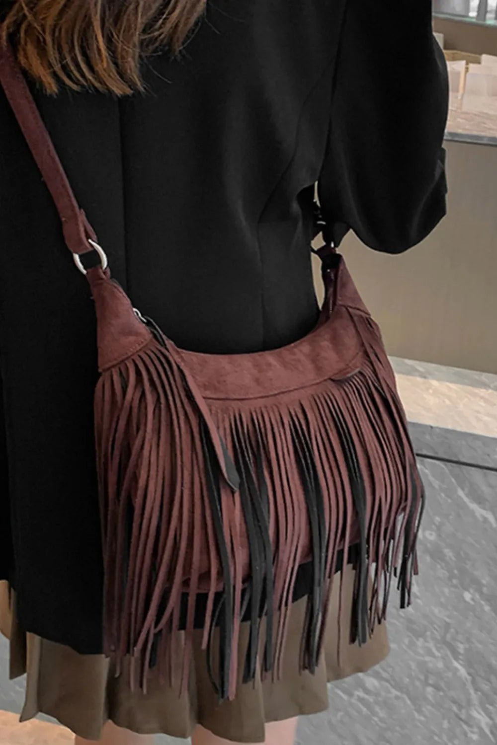Suede Fringe Adjustable Strap Shoulder Bag - Cami's Little Shop