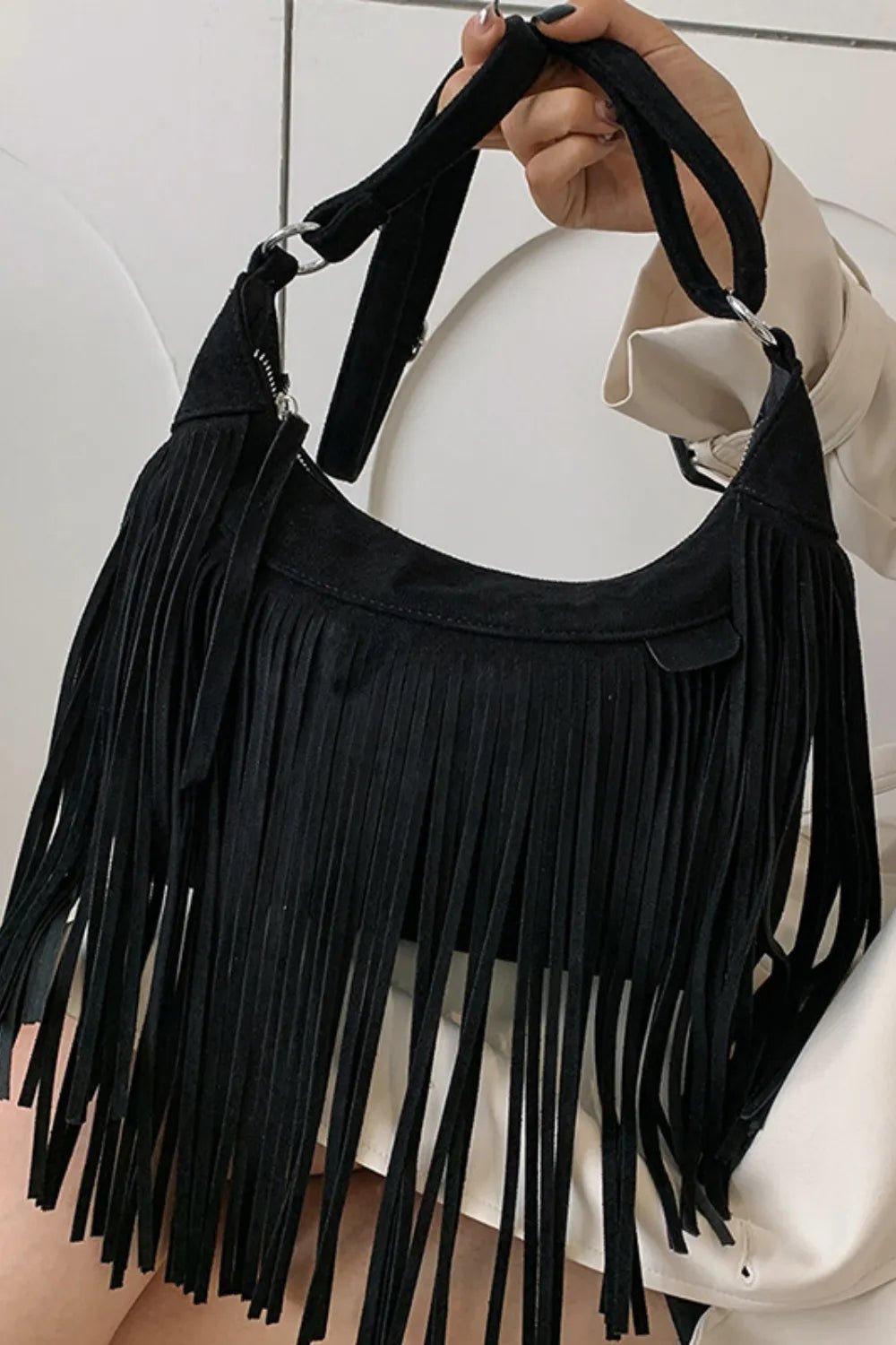 Suede Fringe Adjustable Strap Shoulder Bag - Cami's Little Shop
