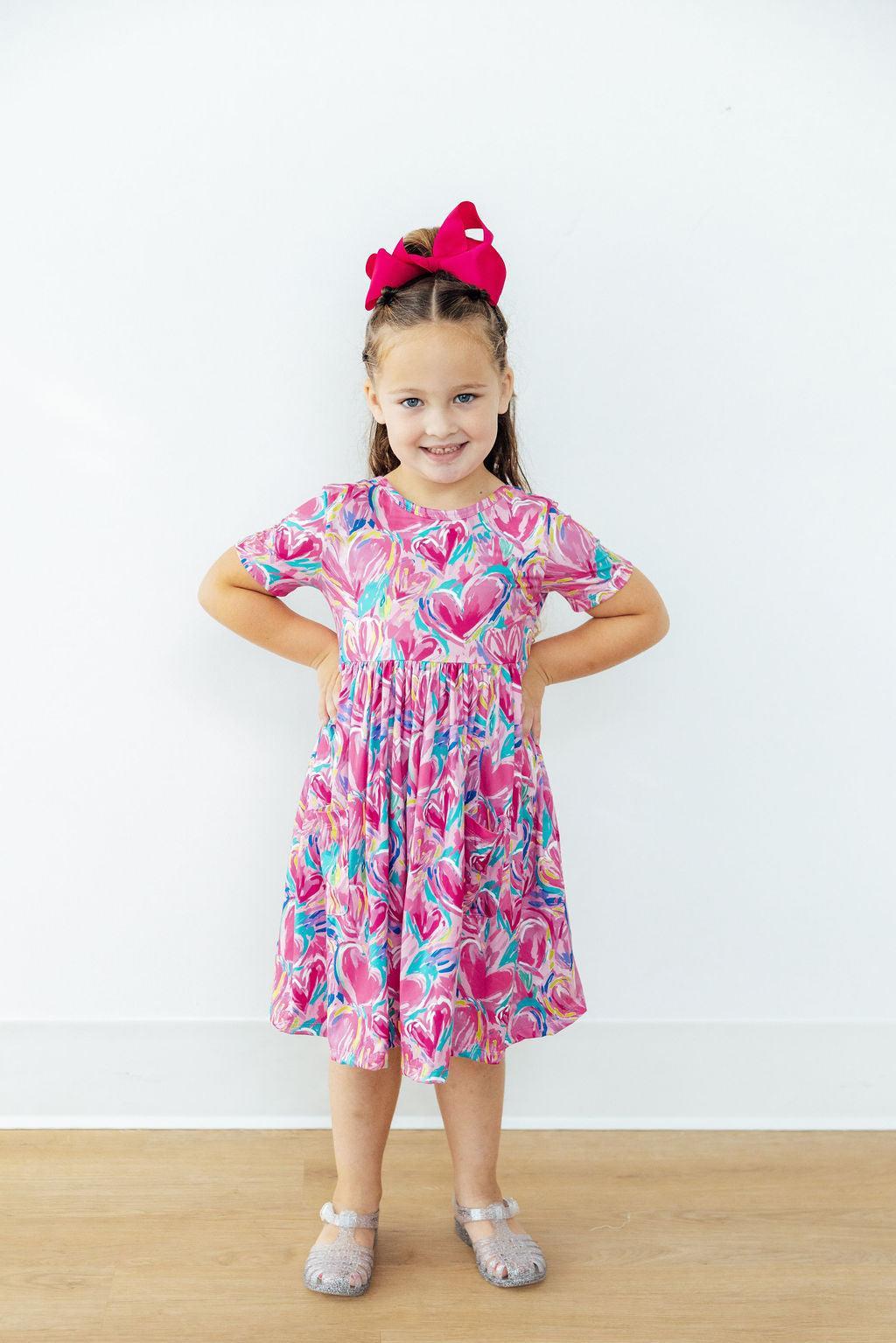 Sweetheart Scribble S/S Pocket Twirl Dress - Cami's Little Shop