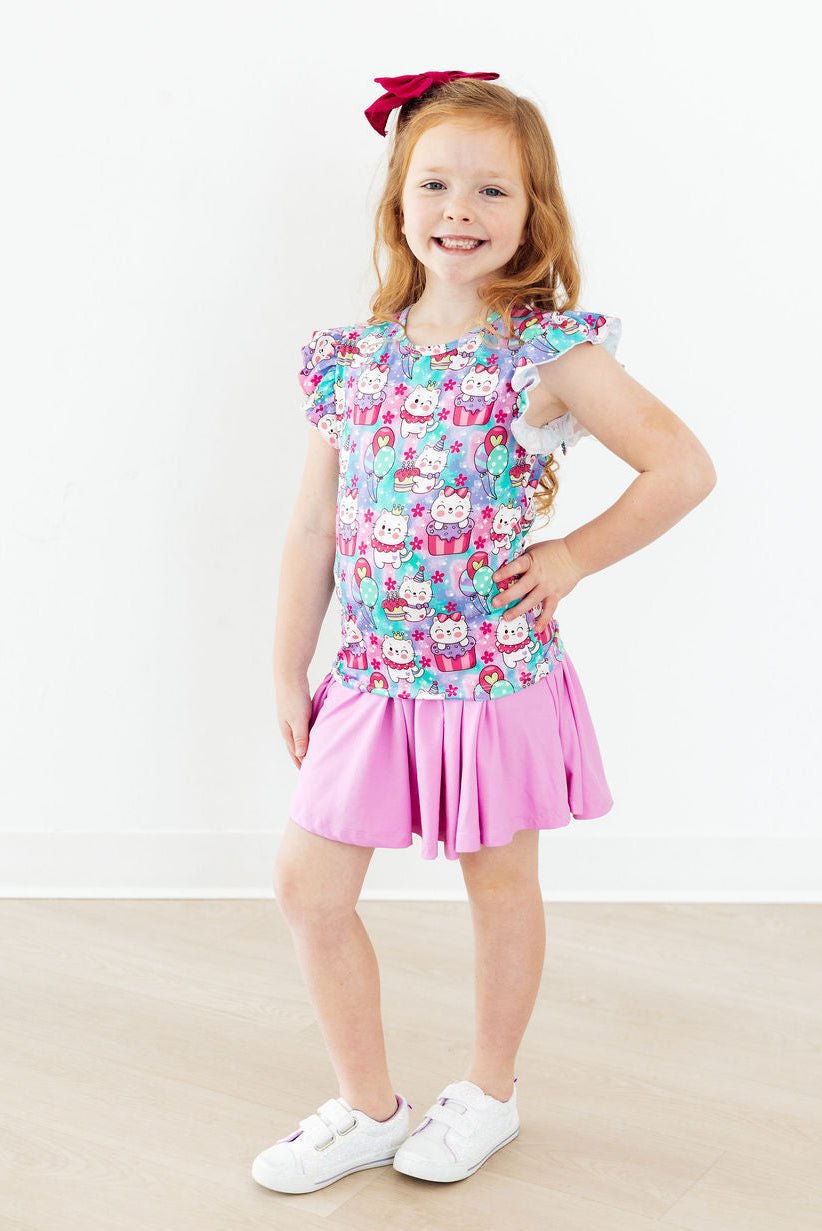 Time To Purr-ty S/S Ruffle Tee - Cami's Little Shop