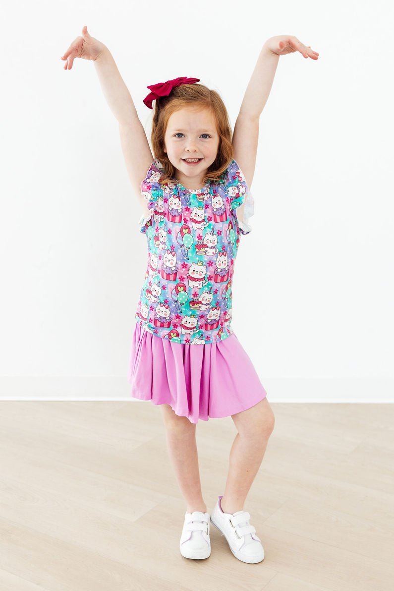 Time To Purr-ty S/S Ruffle Tee - Cami's Little Shop