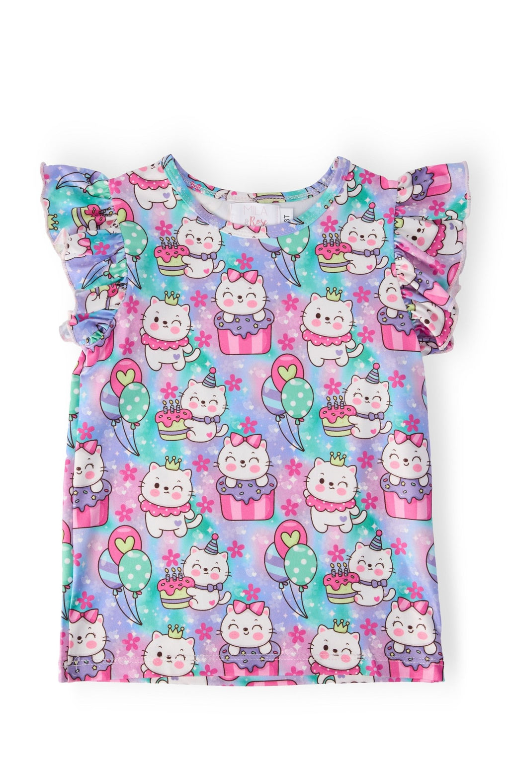 Time To Purr-ty S/S Ruffle Tee - Cami's Little Shop