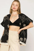 Umgee Open Front Embroidered Fringe Kimono - Cami's Little Shop