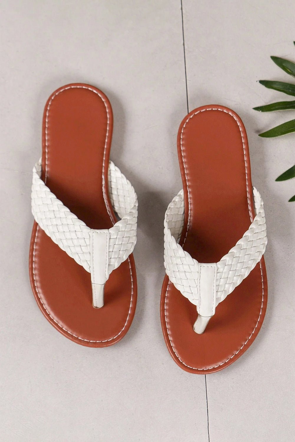 White Braided Strap Leather Flip Flop - Cami's Little Shop