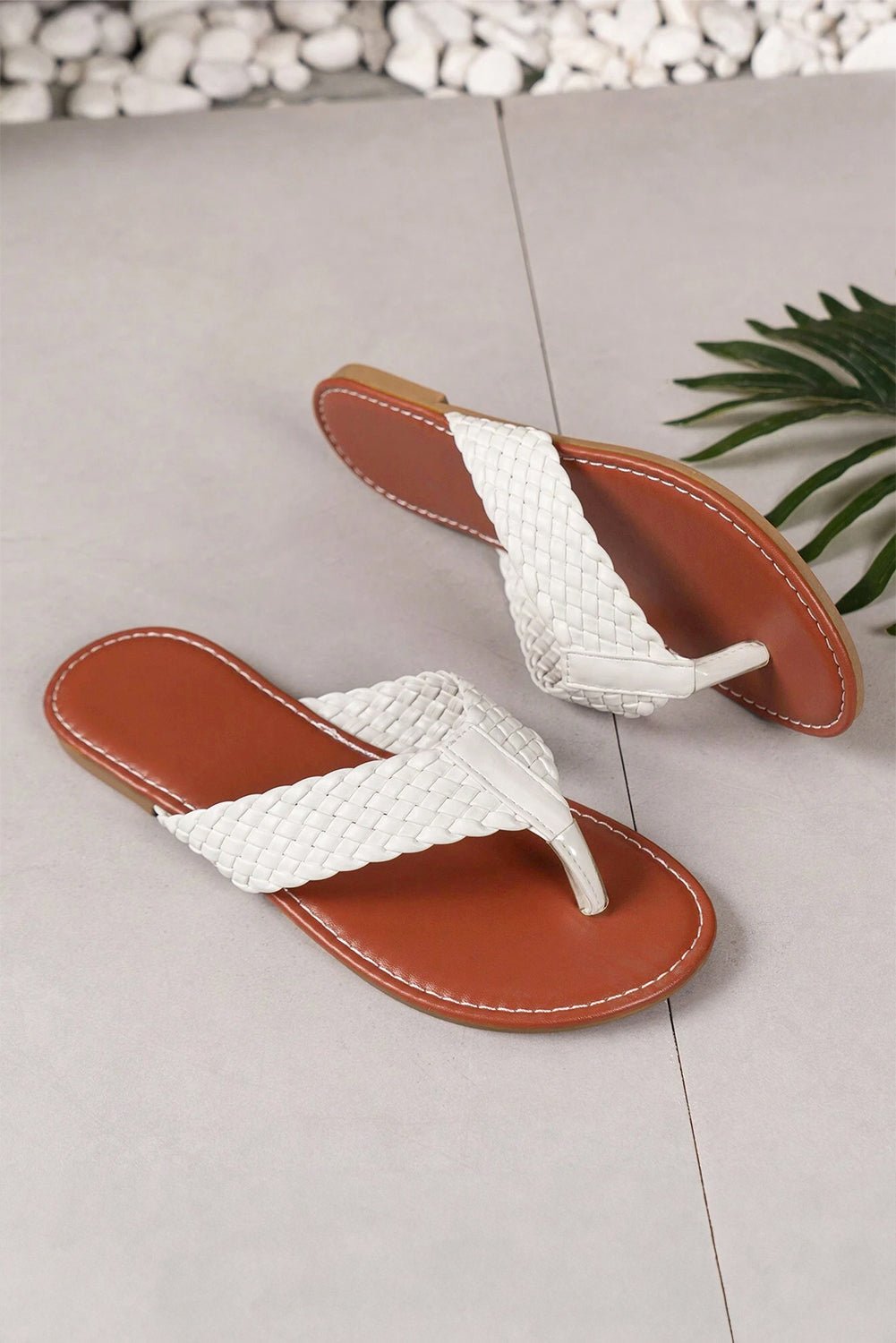 White Braided Strap Leather Flip Flop - Cami's Little Shop