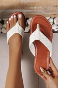 White Braided Strap Leather Flip Flop - Cami's Little Shop